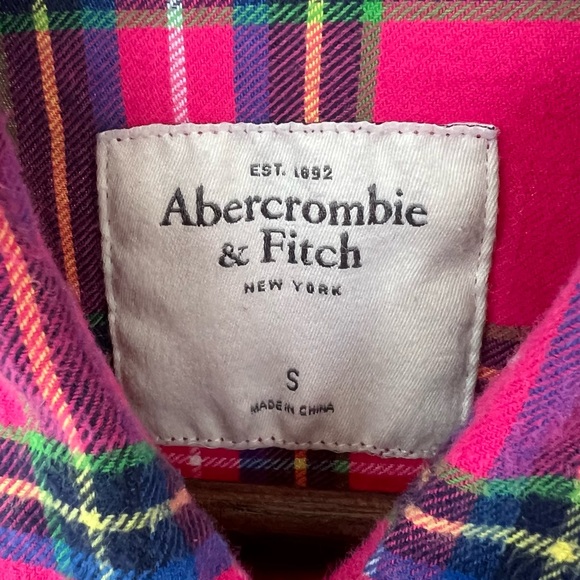 Abercrombie & Fitch Women’s Pink Plaid Flannel Long Sleeve Button Down Shirt S - Picture 6 of 12